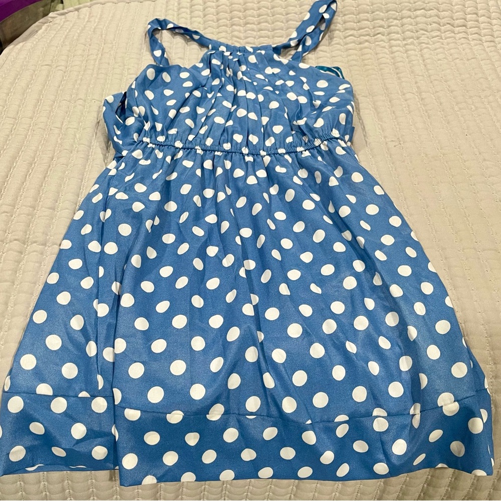 New blue dress with white dots